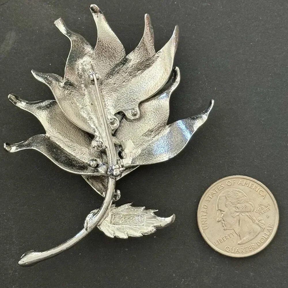 Vintage Roget Silver Tone Large Flower Statement Brooch Pin